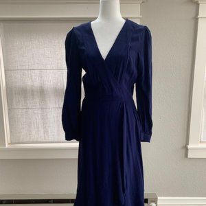 Elegant Navy Faux Wrap Dress